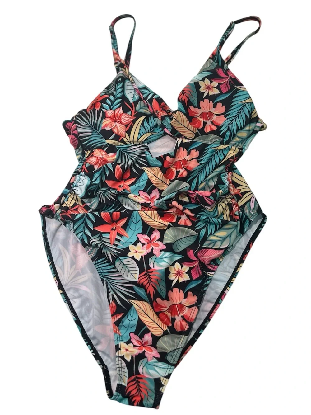 Tahari Tropical Print One-Piece Swimsuit Size Large